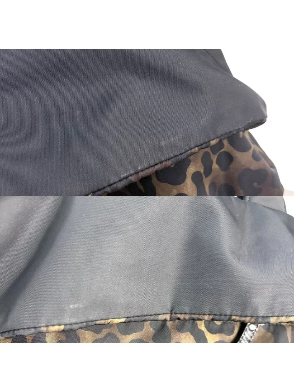 Prada 2-Way Leopard Print Hand Shoulder Crossbody Tote Bag Nylon Black Khaki
